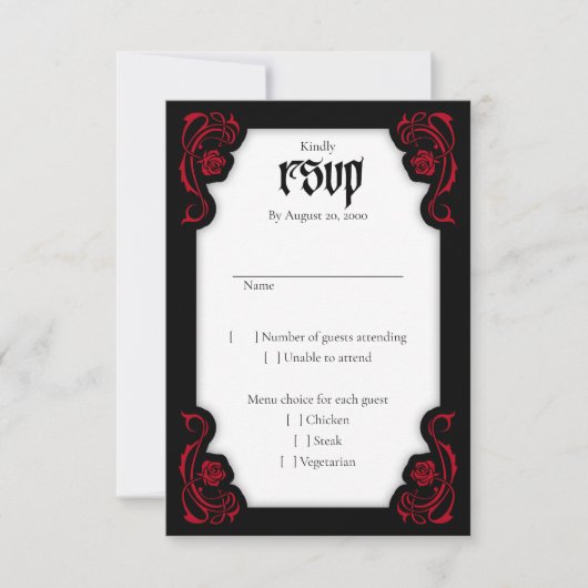 Gothic Elegant Rozen Wedding RSVP Kaartje (Voorkant)