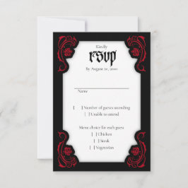 Gothic Elegant Rozen Wedding RSVP Kaartje