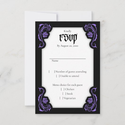 Gothic Elegant Rozen Wedding RSVP Kaartje (Voorkant)