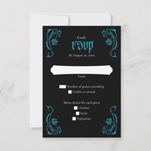 Gothic Elegant Rozen Wedding RSVP Kaartje (Voorkant)