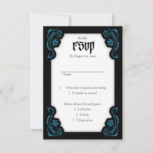 Gothic Elegant Rozen Wedding RSVP Kaartje (Voorkant)