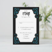 Gothic Elegant Rozen Wedding RSVP Kaartje (Staand voorkant)