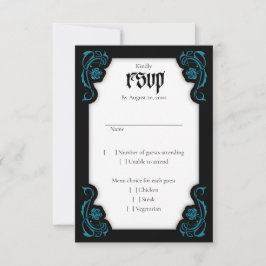 Gothic Elegant Rozen Wedding RSVP Kaartje