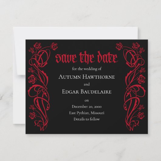 Gothic Elegant Rozen Wedding Save The Date (Voorkant)