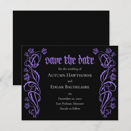 Gothic Elegant Rozen Wedding Save The Date (Voorkant / Achterkant)