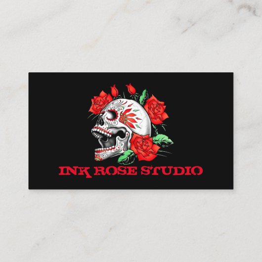 Gothic Elegant Skull and Red Roses Studio Business Visitekaartje (Achterkant)
