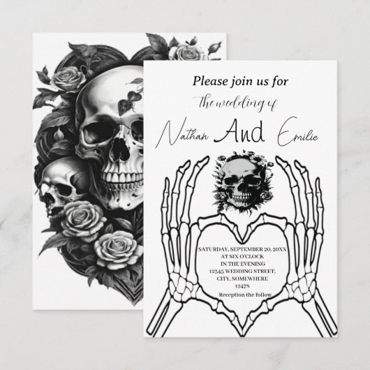 Gothic Elegant Skull Wedding uitnodiging (Voorkant / Achterkant)