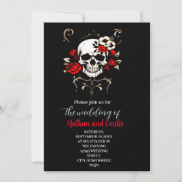 Gothic Elegant Skull zwart en rood bruiloft uitnod Kaart
