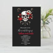 Gothic Elegant Skull zwart en rood bruiloft uitnod Kaart (Staand voorkant)
