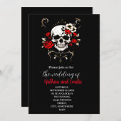 Gothic Elegant Skull zwart en rood bruiloft uitnod Kaart (Voorkant / Achterkant)