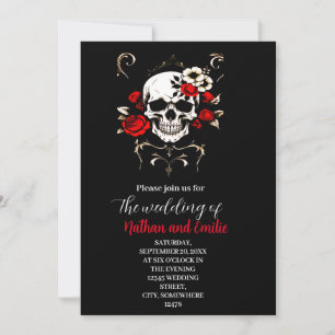 Gothic Elegant Skull zwart en rood bruiloft uitnod Kaart