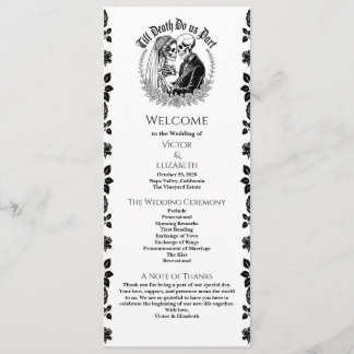 Gothic Elegant Till Death Skeleton Wedding Programmakaart