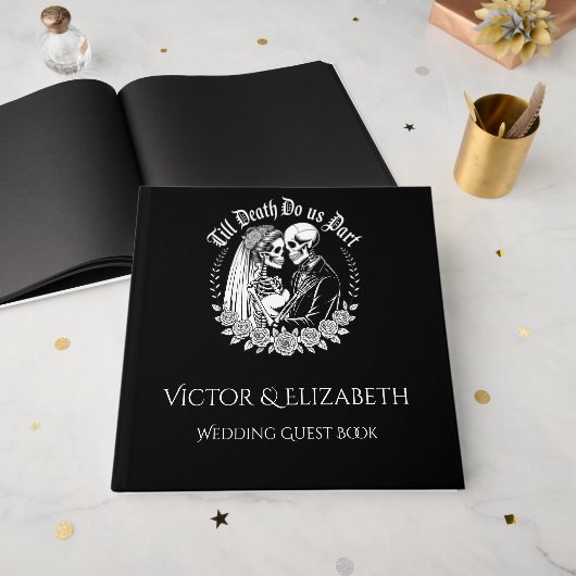 Gothic Elegant Till Death Zwart-wit bruiloft Gastenboek (Voorkant open)