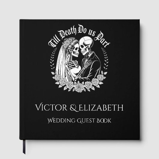Gothic Elegant Till Death Zwart-wit bruiloft Gastenboek (Voorkant)