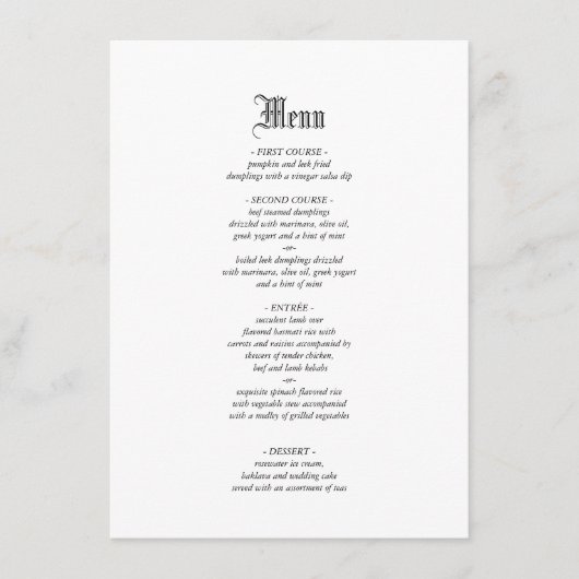 Gothic Elegant Wedding Dinner Menu (Voorkant)