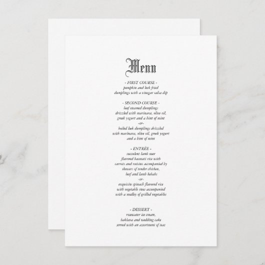 Gothic Elegant Wedding Dinner Menu (Voorkant / Achterkant)
