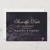 Gothic Elegante Donkerpaarse Bloemrijke Boho Bruil Save The Date (Voorkant)