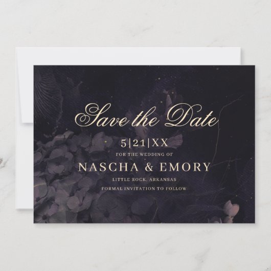 Gothic Elegante Donkerpaarse Bloemrijke Boho Bruil Save The Date (Voorkant)