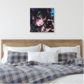 Gothic Emo | Anime Meisje & Kat Canvas Afdruk (Insitu (Slaapkamer))