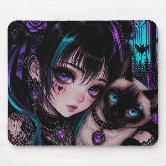 Gothic Emo | Anime Meisje & Kat Muismat (Voorkant)