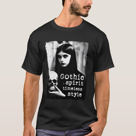 Gothic Emo Meisje Holding Schedel Gothic  Horror T-shirt (Voorkant)