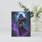 Gothic Enchantress Purple Lightning Moon Halloween Feestdagenkaart (Staand voorkant)