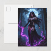 Gothic Enchantress Purple Lightning Moon Halloween Feestdagenkaart (Voorkant / Achterkant)