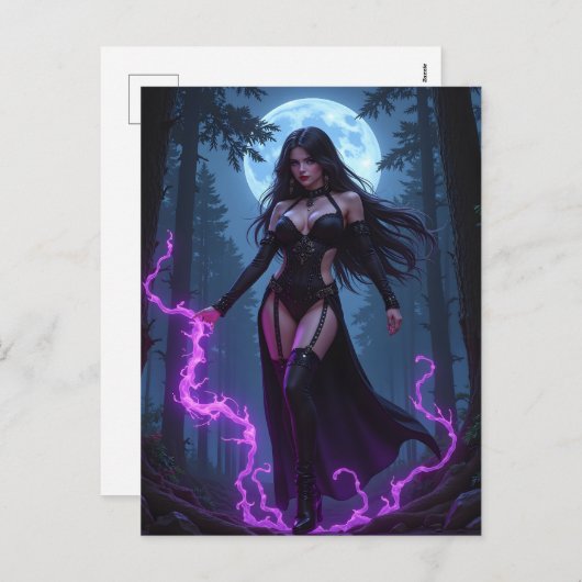 Gothic Enchantress Purple Lightning Moon Halloween Feestdagenkaart (Voorkant / Achterkant)
