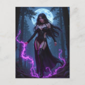 Gothic Enchantress Purple Lightning Moon Halloween Feestdagenkaart (Voorkant)