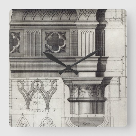 Gothic Entablatation and Capital Vierkante Klok (Voorkant)