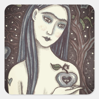 GOTHIC EVA, DUISTERE TUIN VAN EDEN, VROUW, SLANG VIERKANTE STICKER