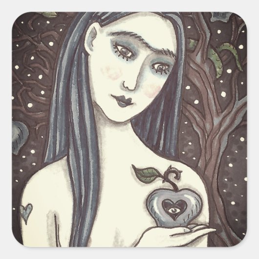 GOTHIC EVA, DUISTERE TUIN VAN EDEN, VROUW, SLANG VIERKANTE STICKER (Voorkant)