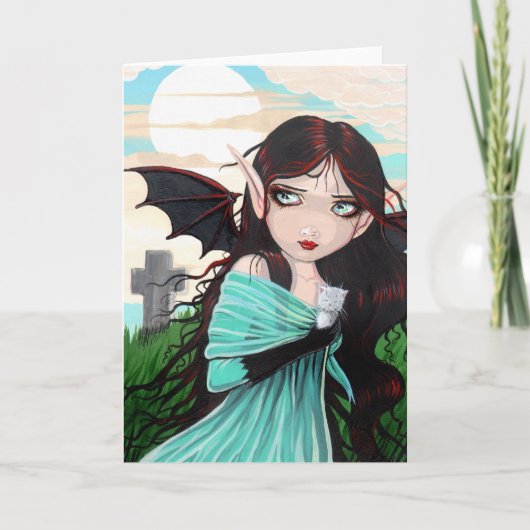 Gothic Fairy and Kitten Ghost Halloween Kaart (Voorkant)