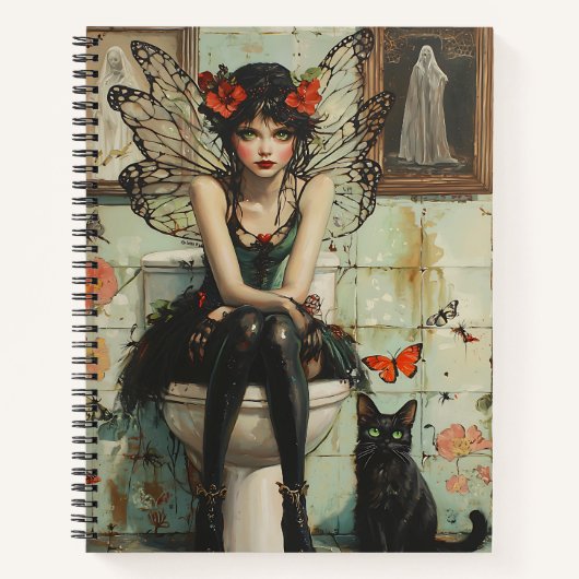 Gothic Fairy & Black Cat Quirky Halloween Kunst Notitieboek (Voorkant)