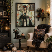 Gothic Fairy & Black Cat Quirky Halloween Kunst Poster