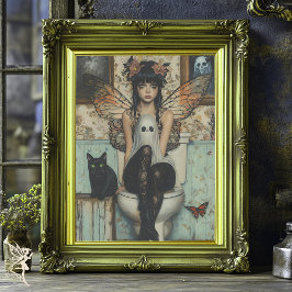 Gothic Fairy & Cat Zittend op Toilet Decoupage Tissuepapier