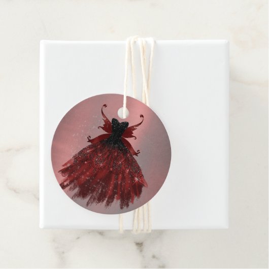Gothic Fairy Crimson Gown | Deep Radiant Red Sheen Bedankjes Labels (In situ)
