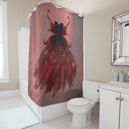 Gothic Fairy Crimson Gown | Deep Radiant Red Sheen Douchegordijn (In situ)