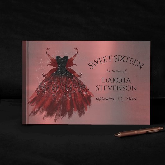 Gothic Fairy Crimson Gown | Deep Radiant Red Sheen Gastenboek