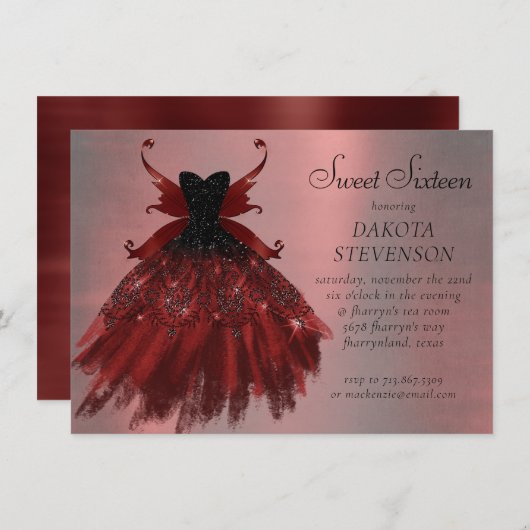 Gothic Fairy Crimson Gown | Deep Radiant Red Sheen Kaart (Voorkant / Achterkant)