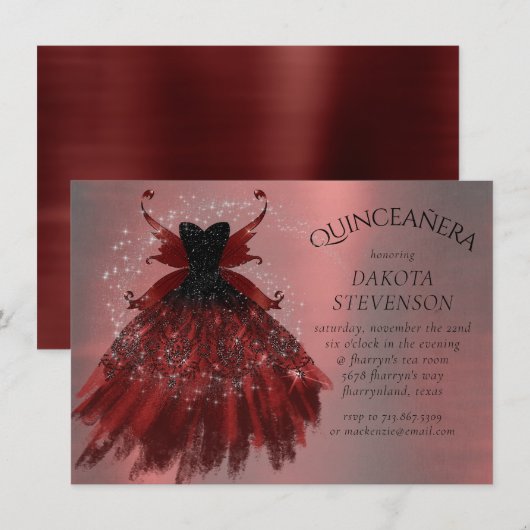 Gothic Fairy Crimson Gown | Deep Radiant Red Sheen Kaart (Voorkant / Achterkant)