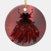 Gothic Fairy Crimson Gown | Deep Radiant Red Sheen Keramisch Ornament (Voorkant)