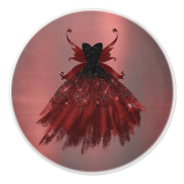 Gothic Fairy Crimson Gown | Deep Radiant Red Sheen Keramische Knop