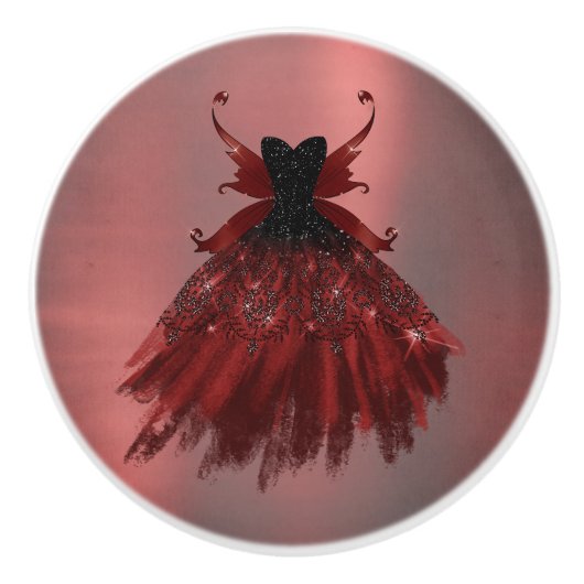 Gothic Fairy Crimson Gown | Deep Radiant Red Sheen Keramische Knop (Voorkant)