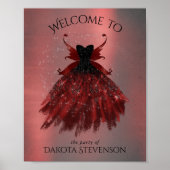 Gothic Fairy Crimson Gown | Deep Radiant Red Sheen Poster (Voorkant)