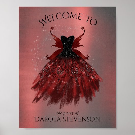 Gothic Fairy Crimson Gown | Deep Radiant Red Sheen Poster (Voorkant)