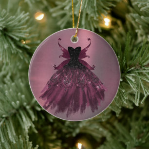 Gothic Fairy Fuchsia Gown   Punk Roze Magenta Keramisch Ornament