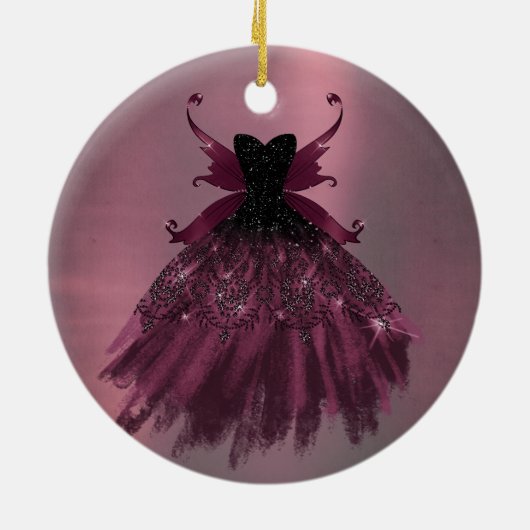 Gothic Fairy Fuchsia Gown | Punk Roze Magenta Keramisch Ornament (Achterkant)