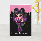 Gothic fairy girl, paarse zwart gekookt kaart (Gele Bloem)