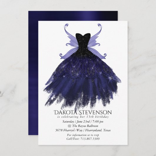 Gothic Fairy Indigo Gown | Deep Royal Paarse Sheen Kaart (Voorkant / Achterkant)